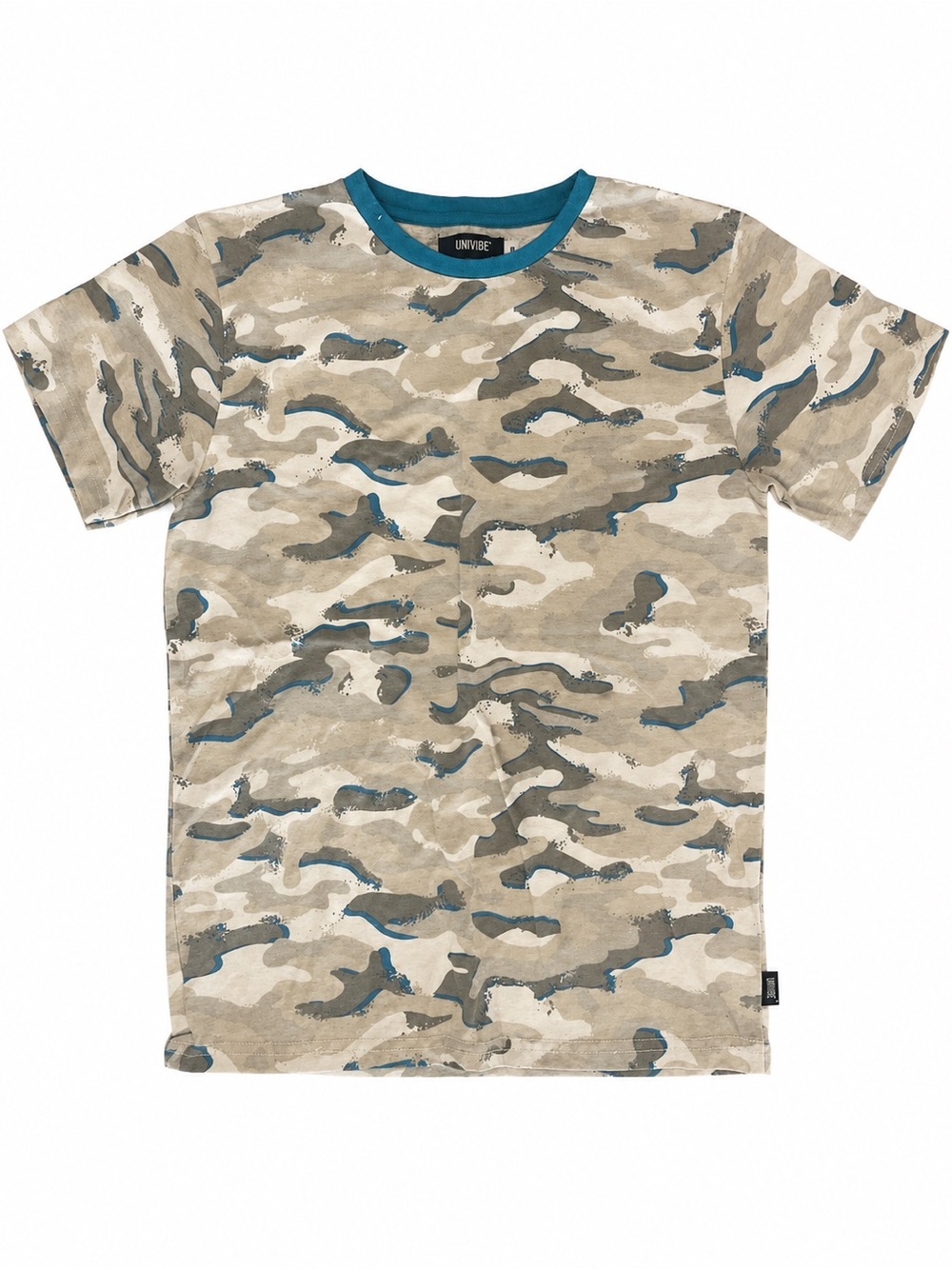 Univibe Beige Camo Tee with Teal Trim
